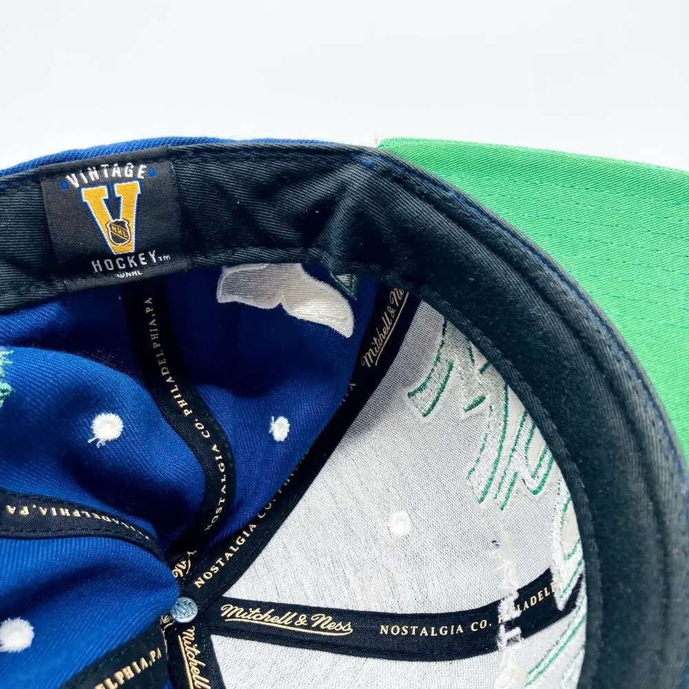 Hartford Whalers Snapback Hat Mitchell & Ness Double Line Script Blue 100% Wool